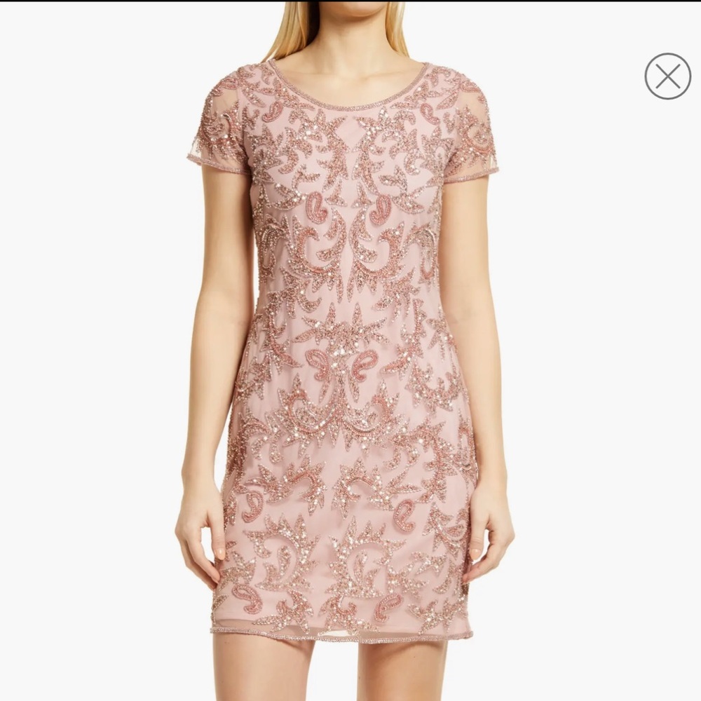 NWOT Pisarro Nights Beaded Mesh Cocktail Dress